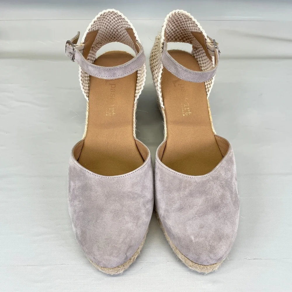 Paseart Wedge Espadrille Sandals Womens Size 40 US 9.5 Gray Suede Buckle Shoes